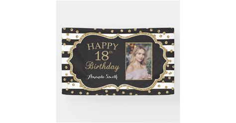 Happy 18th Birthday Banner. Gold Glitter Photo Banner | Zazzle