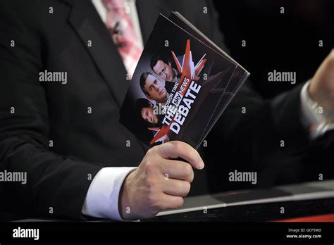 Sky News presenter Adam Boulton holds his cue-cards on the newly erected set at the studio in ...