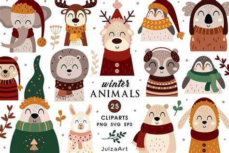 Cute Animal in Winter Clipart - Winter Animal Clip Art - Clip Art Library