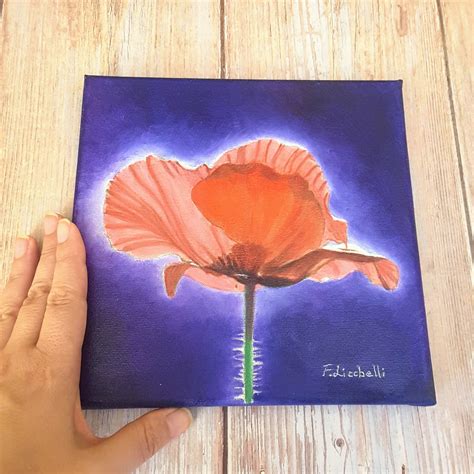 Poppy Original Oil Painting Oil on Canvas Poppy Flower Red and Blue ...