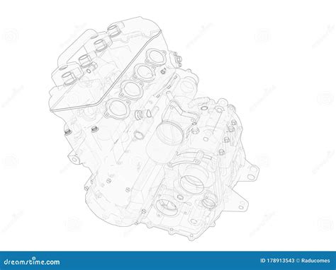 3D Rendering - Detailed Car Engine Outline Stock Illustration - Illustration of concept ...