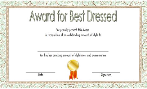 Best Dressed Award Certificate Template FREE (Costume Contest) | Awards ...