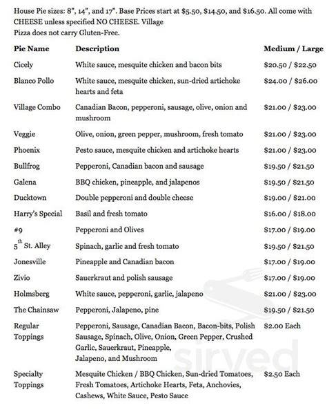 Menu - Roslyn WA's Village Pizza | Sirved