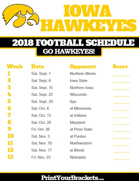 Printable Iowa Football Schedule - Calendar Printables