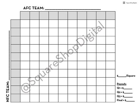 Printable Super Bowl Squares Game With Payouts Instant Download - Etsy