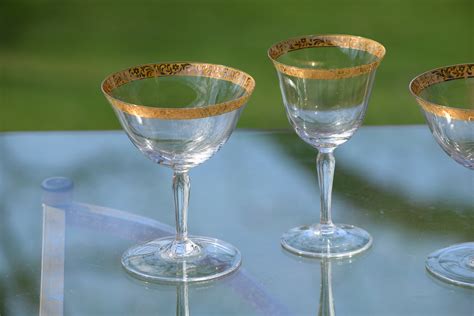 Vintage Gold Rim CRYSTAL Cocktail & Wine Glasses Set of 4 Mis-Matched Gold Rim glasses ...