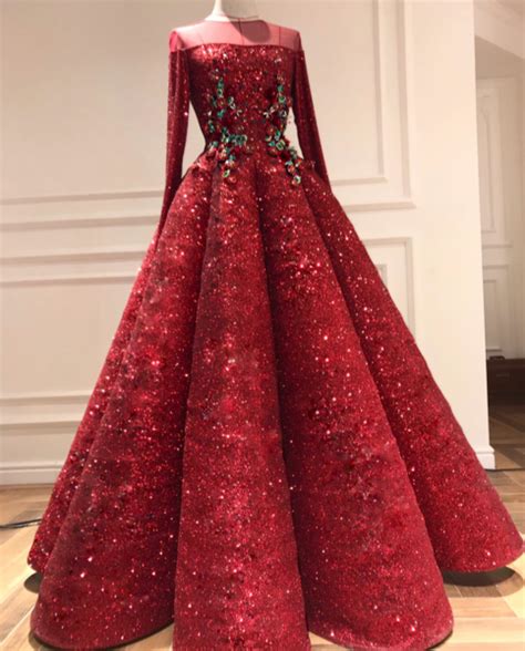 Red Ruby Gown | Ball gowns, Sparkle prom dress, Long sleeve ball gowns