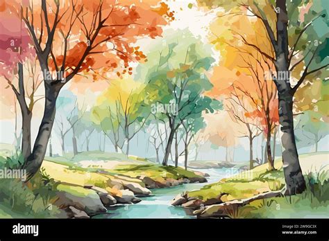 Watercolor painting of riverbank Stock Vector Image & Art - Alamy