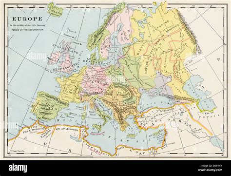 Map of Europe during the early Protestant Reformation. Color lithograph Stock Photo - Alamy