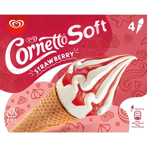 Cornetto Soft Strawberry Ice Cream Cones 4 Pack (560 ml) - Storefront EN