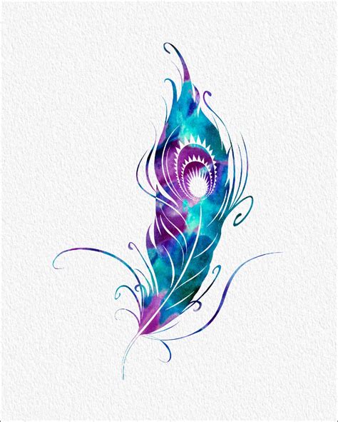 Peacock Feather Watercolor Painting Art by ImageDeSignStudio