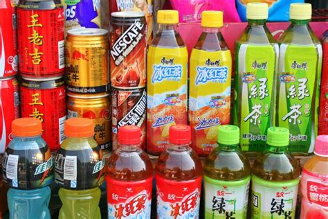 Selection of Chinese Drinks Cans and Bottles Editorial Stock Photo ...