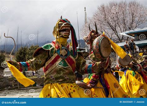 Monks Dancing at the Tchechu Festival in Ura - Bumthang Valley, Bhutan ...