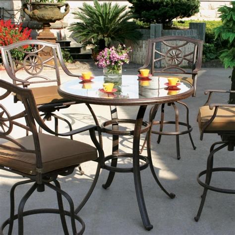 Darlee Ten Star 5 Piece Cast Aluminum Patio Bar Set With Swivel Bar Stools & Glass Top Table ...