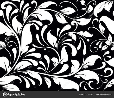 Vintage Black White Floral Vector Seamless Pattern Monochrome ...