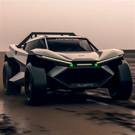 the futuristic car is driving through the desert