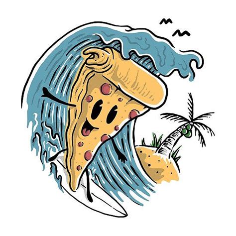 Pizza Surfing in 2020 | Funny illustration, Pizza funny, Cute stickers