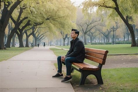 Premium Photo | A man sitting on the bench in a park alone