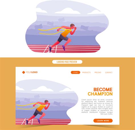 Sprinter running marathon on finish line become winner champion illustration for web landing ...