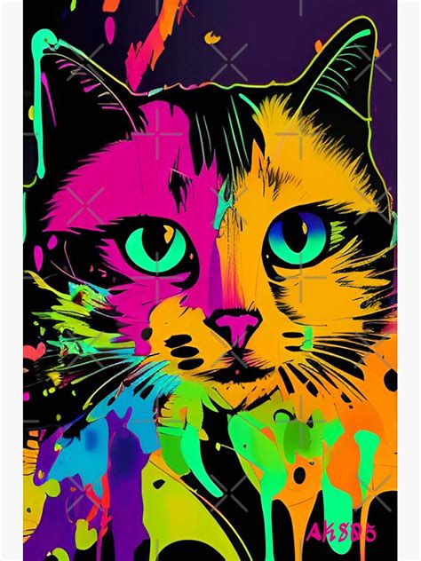 "Beautiful Neon Cat Art, Colorful Cat Painting, Cat T-shirt design ...