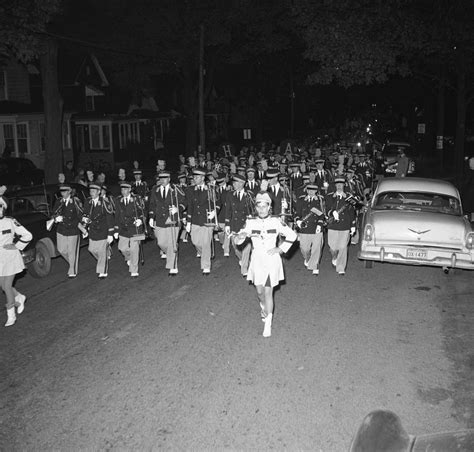 Marching Band Members Fill The Street In The Ann Arbor High School Homecoming Parade, October ...
