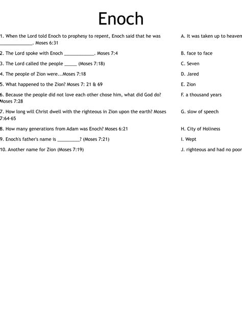 Prophet Enoch Activity Sheet