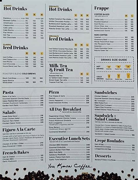 Menu at Figaro Coffee Company cafe, Parañaque, San Antonio Ave