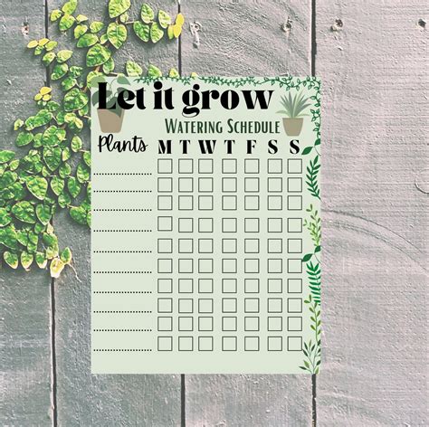 Printable Plant Watering Schedule