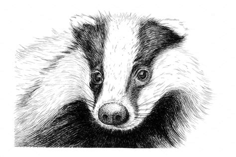 Hand drawn badger portrait, sketch g | Custom-Designed Illustrations ~ Creative Market