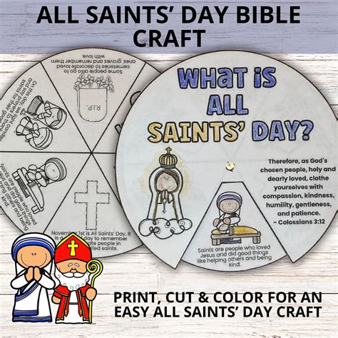 All Saints Day Coloring Wheel Craft Printable for Kids, Sunday School Mass Craft Activity, All ...