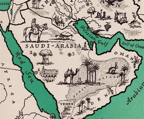 1940's ARABIA Picture Map of Saudi Arabia Print Map of | Etsy | Map ...