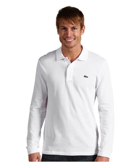 Lacoste Cotton Long Sleeve Classic Pique Polo Shirt in White for Men - Lyst