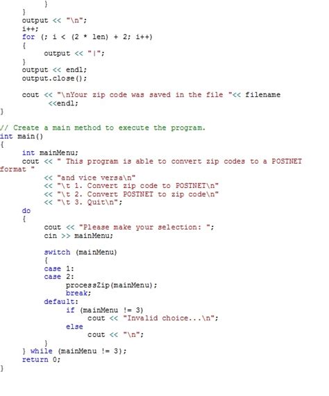 In the program, the zipcode will be represented by an integer and the corresponding barcode will ...