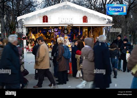 Paris France Christmas Shopping, Seniors, Crowd at Traditional ...