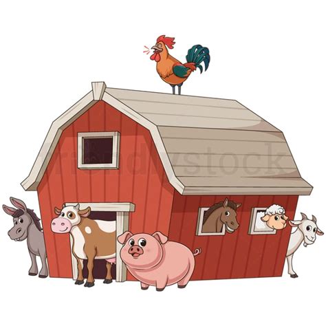 Cartoon Barn With Farm Animals Illustration Vector Clip Art - FriendlyStock