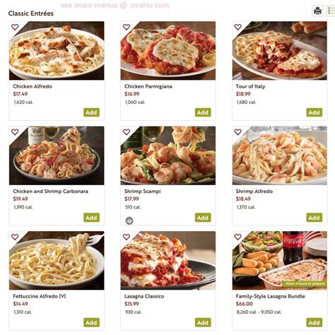 Online Menu of Olive Garden Italian Restaurant Restaurant, Fargo, North ...