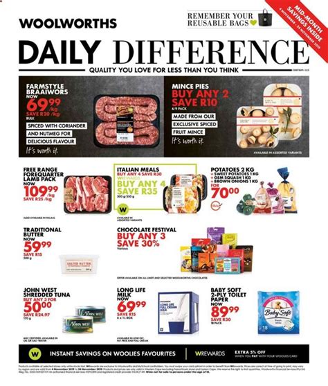 Woolworths Specials Daily Difference 04 November 2019