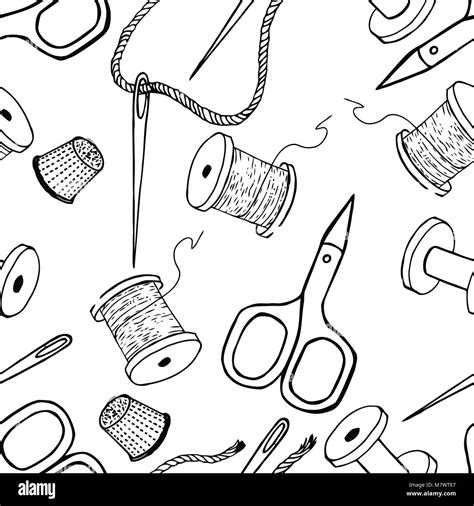 Tailoring vector illustration. Seamless pattern background with sewing tools Stock Vector Image ...