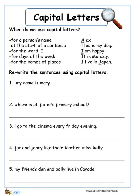 Level 4 – Page 6 – English Treasure Trove | Capital letters worksheet ...