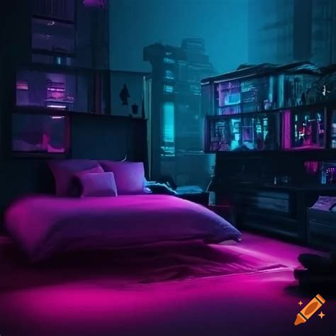 Moody cyberpunk bedroom