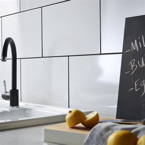 White Square Tile Kitchen Splashbacks B&Q Diy Stores : Wickes Metro White Ceramic Wall Tile 200 ...