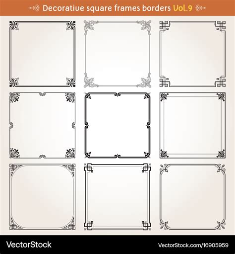 Decorative square frames and borders set 9 Vector Image