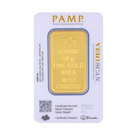 Buy Suisse Pamp 999.9 Purity 50 Grams Gold Bar MGSP999P050G Online ...