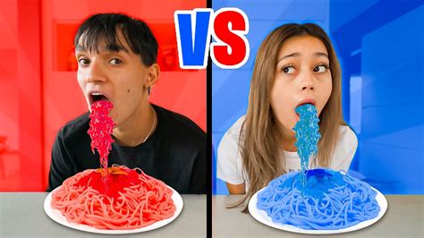 RED vs BLUE FOOD Challenge! - YouTube