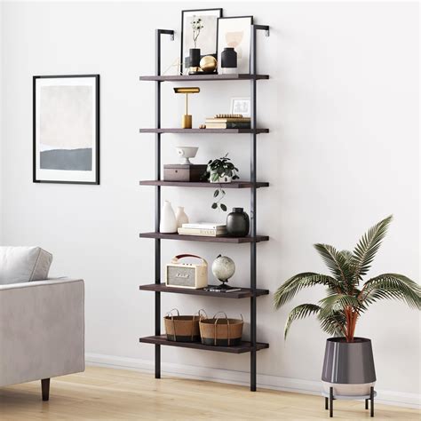 Nathan James Theo 6-Shelf Tall Bookcase, Open Wall Mount Ladder ...