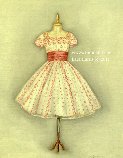 SUMMER SALE Vintage Pink and White Party Dress Original Painting in Oil by LARA 11x14 | Ropa ...