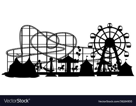 Black silhouette amusement park cartoon style Vector Image