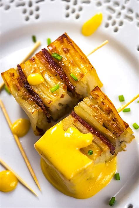 Party Potato Pave Bites with Cheese Sauce - Host The Toast