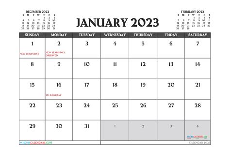 January 2023 Calendar with Holidays (PDF and Image)