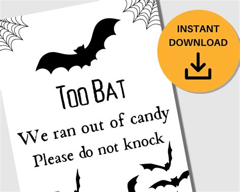 Printable Halloween No Candy Sign, No More Candy Door Sign, Please Do Not Knowck, Happy ...